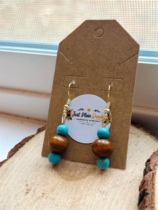 Handmade Jewelry - Southwest Turquoise Wood Beaded Dangle Earrings Handmade Boho Western